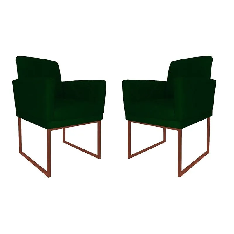 Kit 02 Poltronas Klara Para Sala Base Ferro Bronze Suede - Estopar
