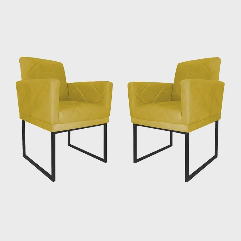 Kit 02 Poltronas Klara Base Ferro Preto Suede - Estopar