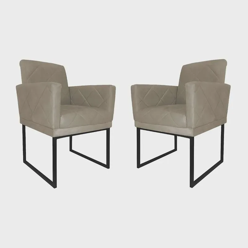 Kit 02 Poltronas Klara Base Ferro Preto Suede - Estopar