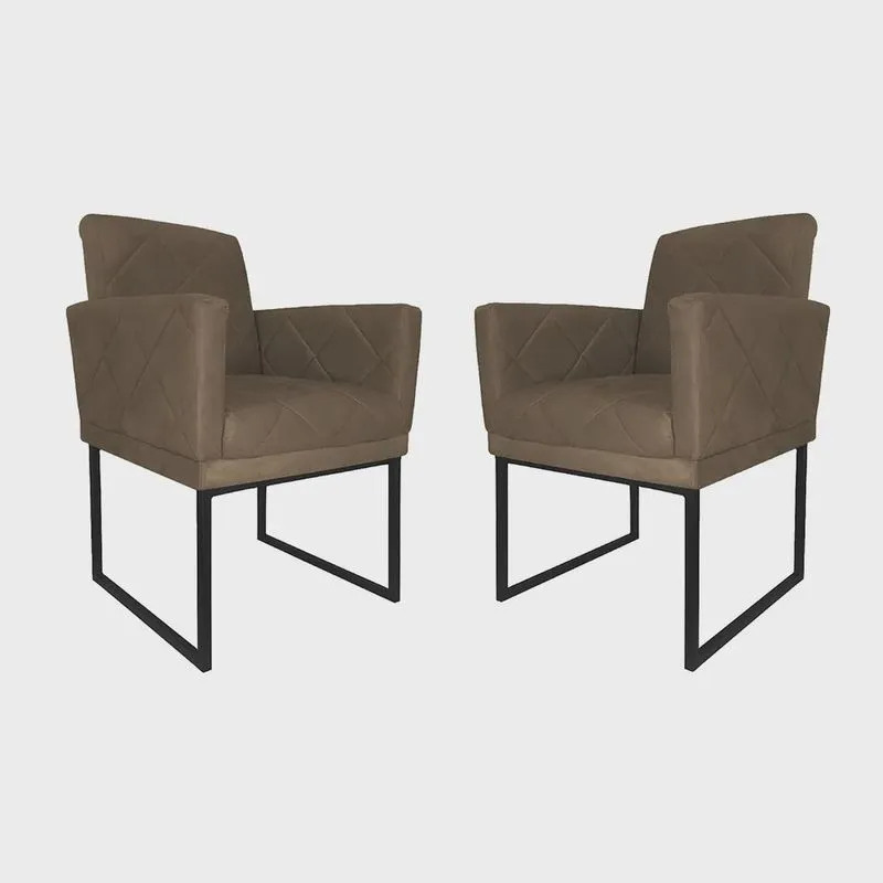Kit 02 Poltronas Klara Base Ferro Preto Suede - Estopar