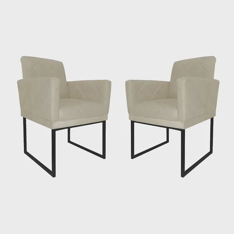Kit 02 Poltronas Klara Base Ferro Preto Suede - Estopar