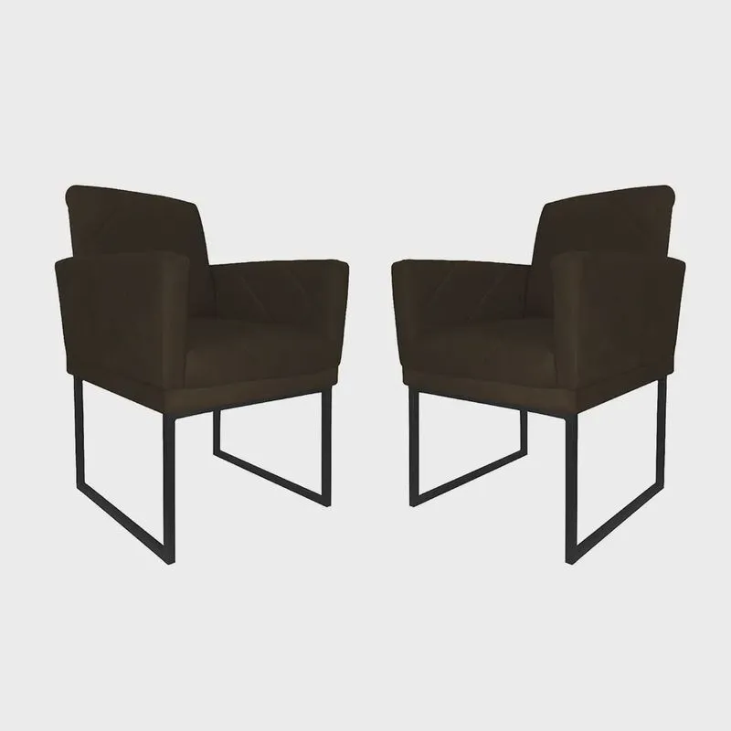 Kit 02 Poltronas Klara Base Ferro Preto Suede - Estopar