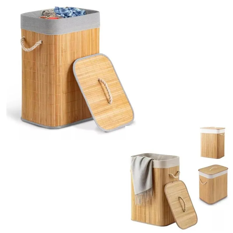 Cesto Roupas Roupeiro Organizador Bambu 33X23X50Cm 40L Sk229