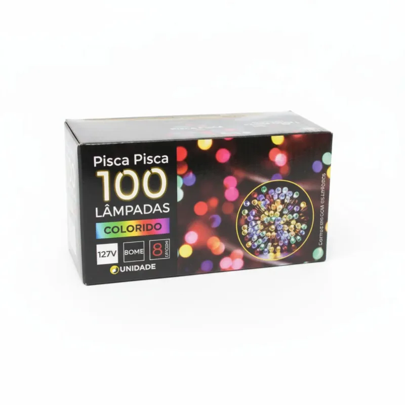 Pisca Pisca Lumina 100 Lampadas LED Colorido Fio Verde 8 Funçoes 127v 9m