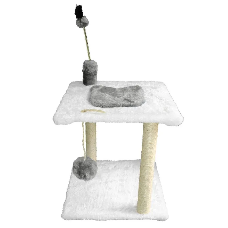 Brinquedo Arranhador Gatos Duas Bases Sisal Poste Branco