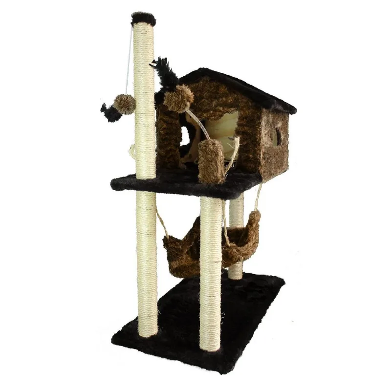 Casa Grande Arranhador Gato Poste Sisal Rede Caramelo