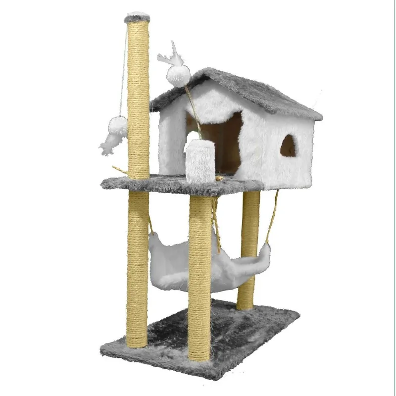 Casa Grande Arranhador Gato Poste Sisal Rede Cinza/branco