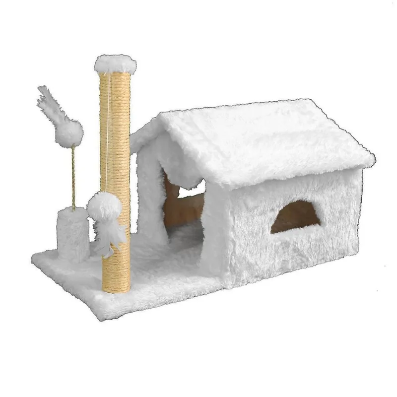 Casa Arranhador Toca Brinquedo Gato Poste Sisal Pet Cinza