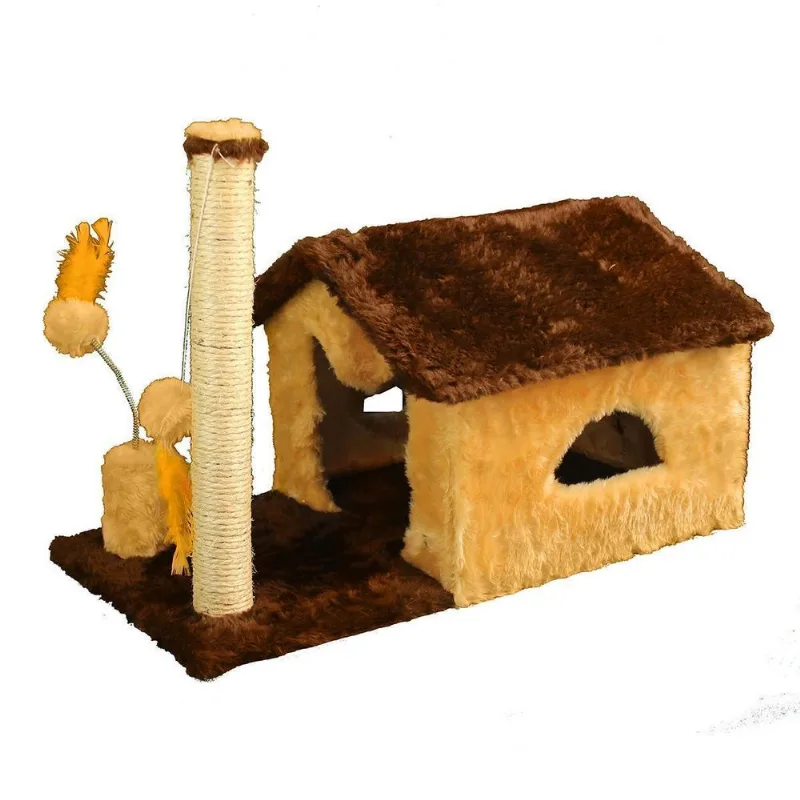 Casa Arranhador Toca Brinquedo Gato Poste Sisal Pet Bege