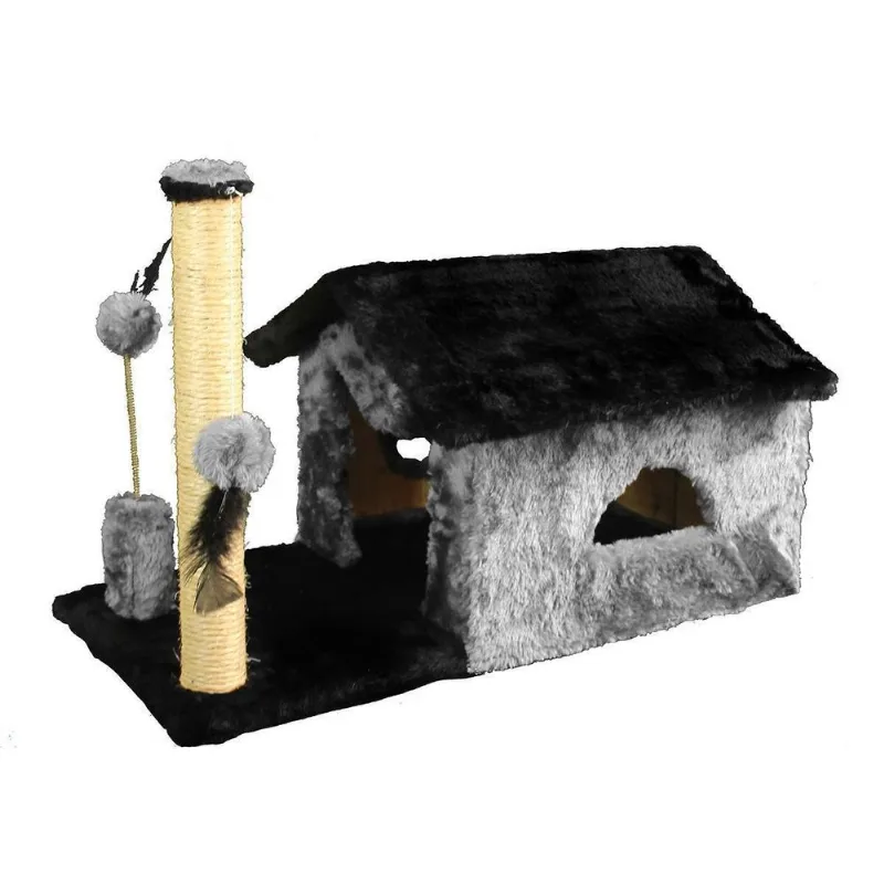 Casa Arranhador Toca Brinquedo Gato Poste Sisal Pet Cinza