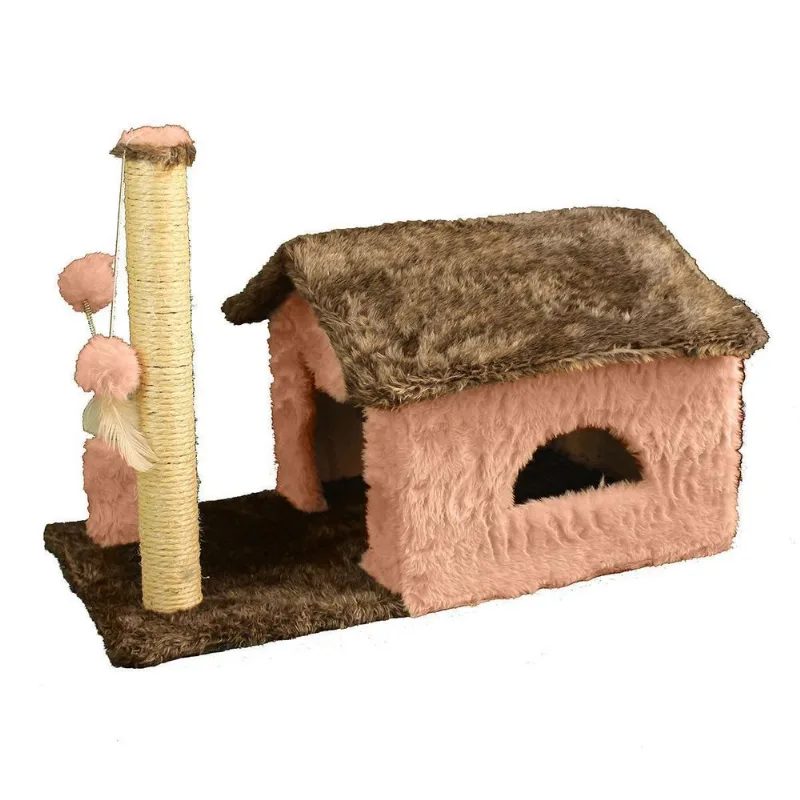 Casa Arranhador Toca Brinquedo Gato Poste Sisal Pet Rosa Pó