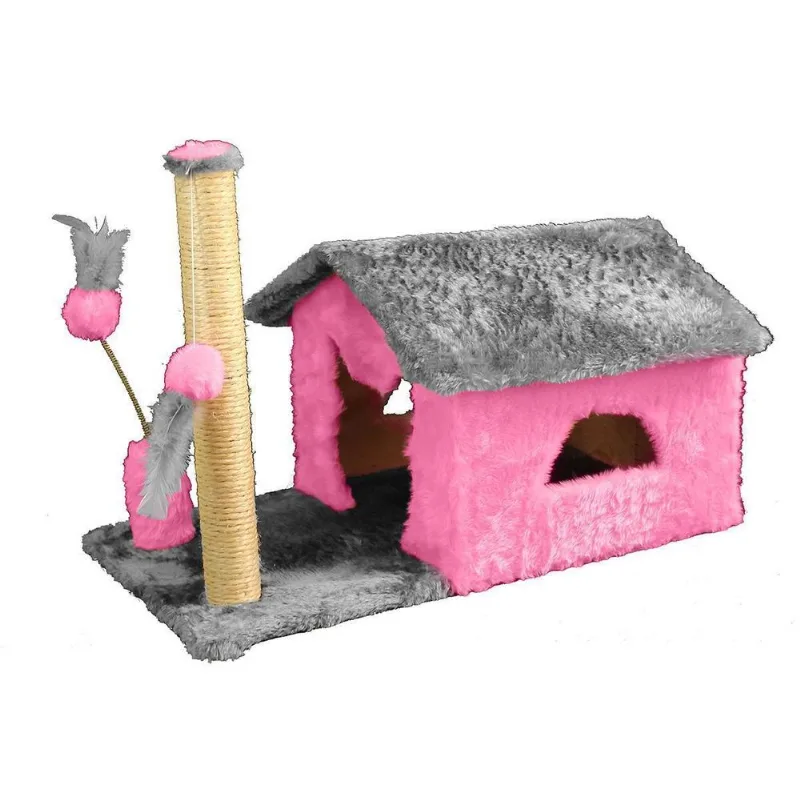Casa Arranhador Toca Brinquedo Gato Poste Sisal Pet Pink