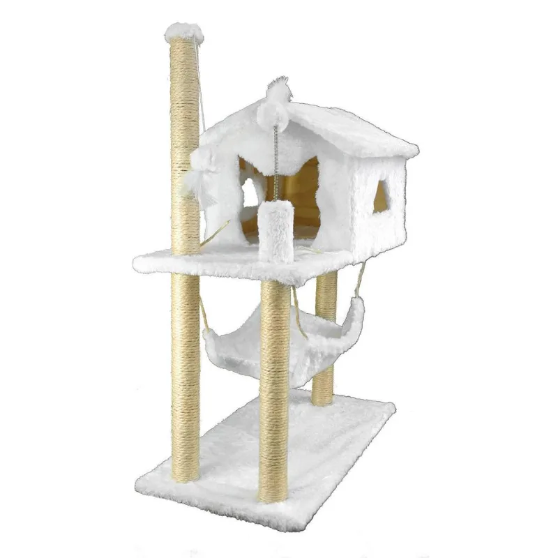 Casa Grande Arranhador Gato Poste Sisal Rede Branca