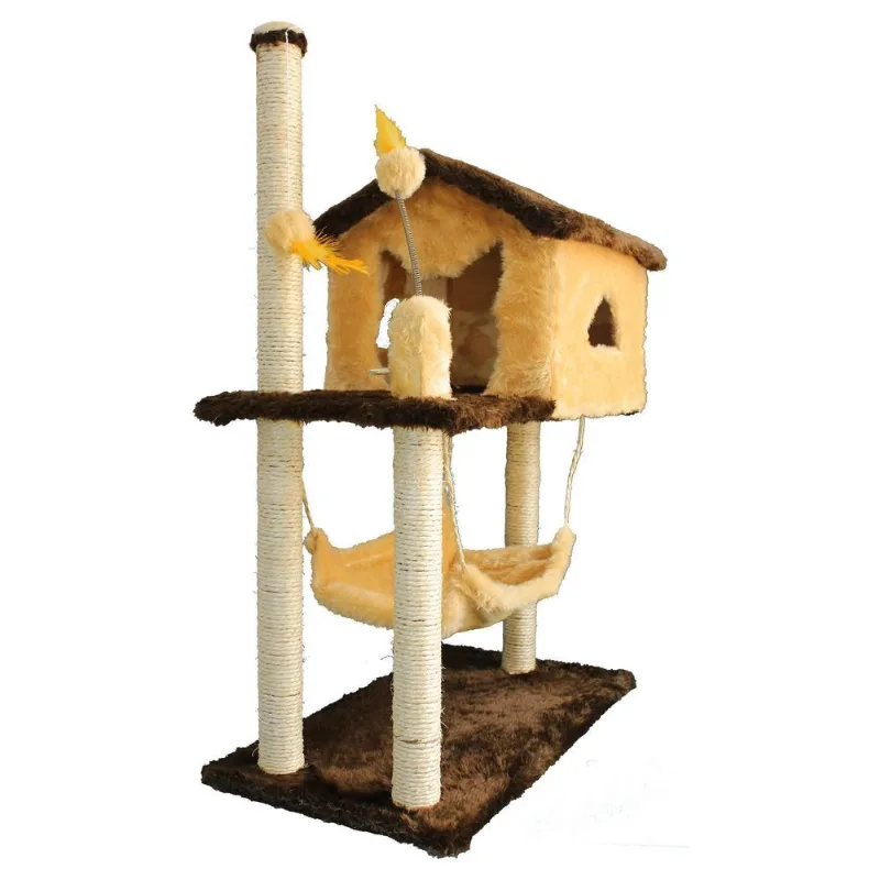 Casa Arranhador Toca Brinquedo Gato Poste Sisal Pet Bege