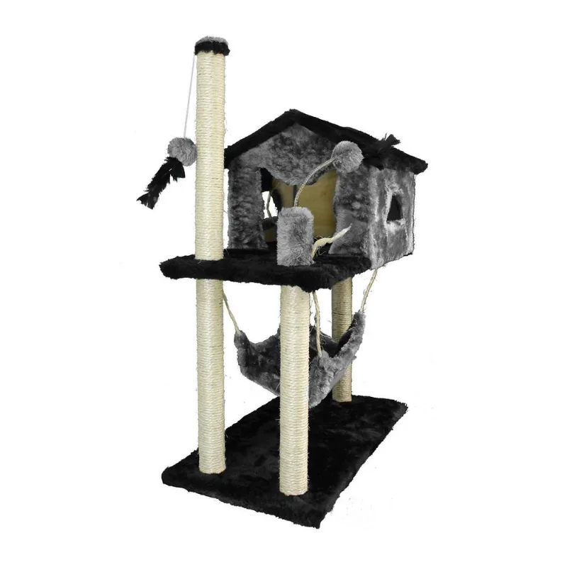 Casa Arranhador Toca Brinquedo Gato Poste Sisal Pet Cinza
