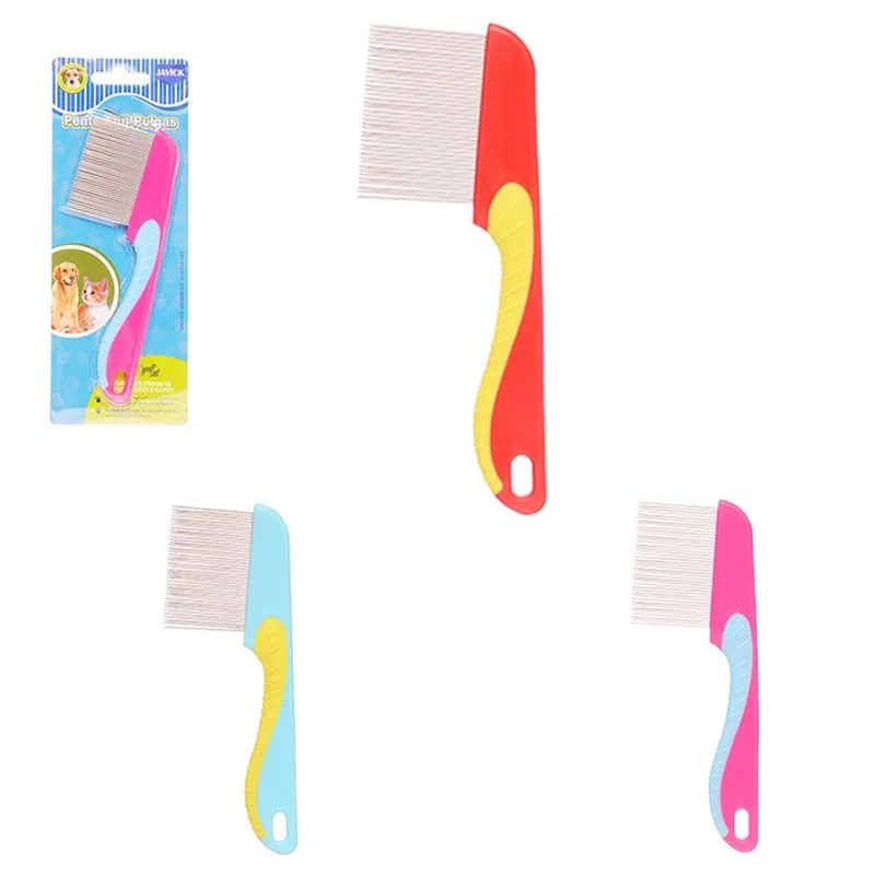 Pente antipulga de inox para cachorro E gato cabo plástico 15X5,3CM javick