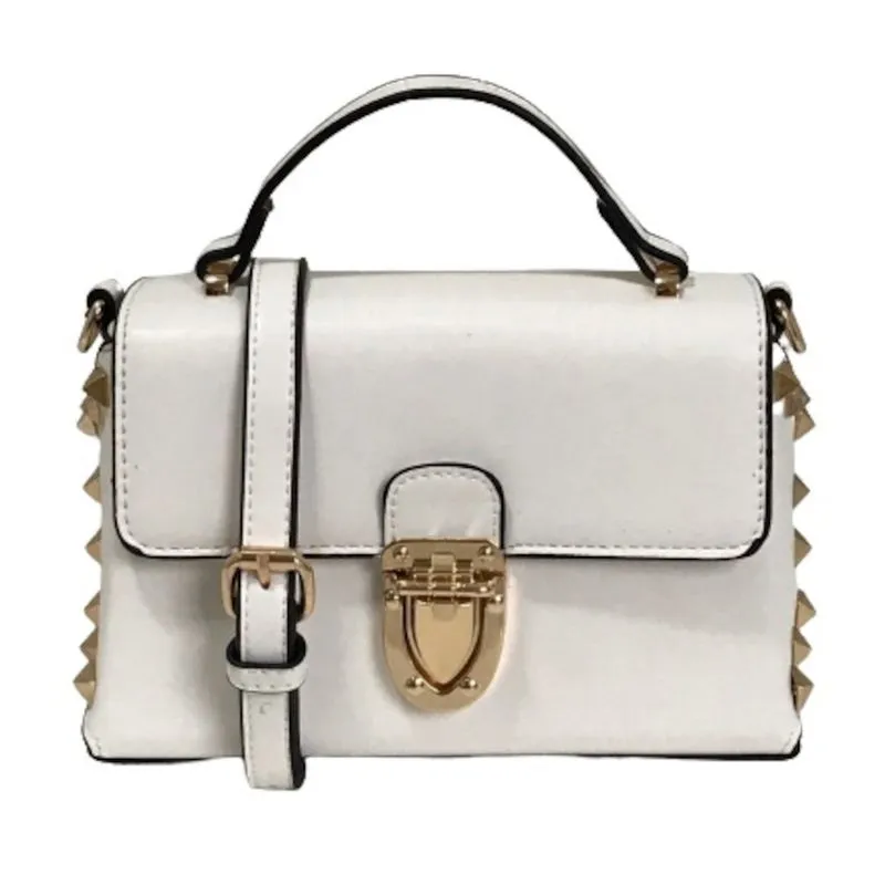 bolsa transversal pequena em couro pu e detalhes laterais com spikes