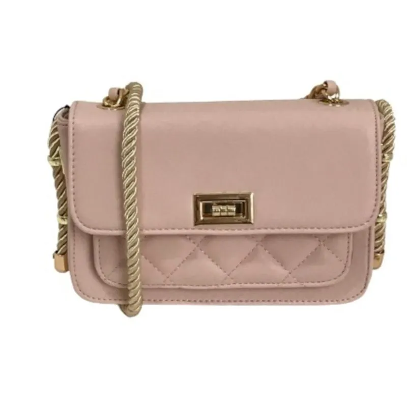 bolsa transversal pequena couro pu rosa detalhe matelassê