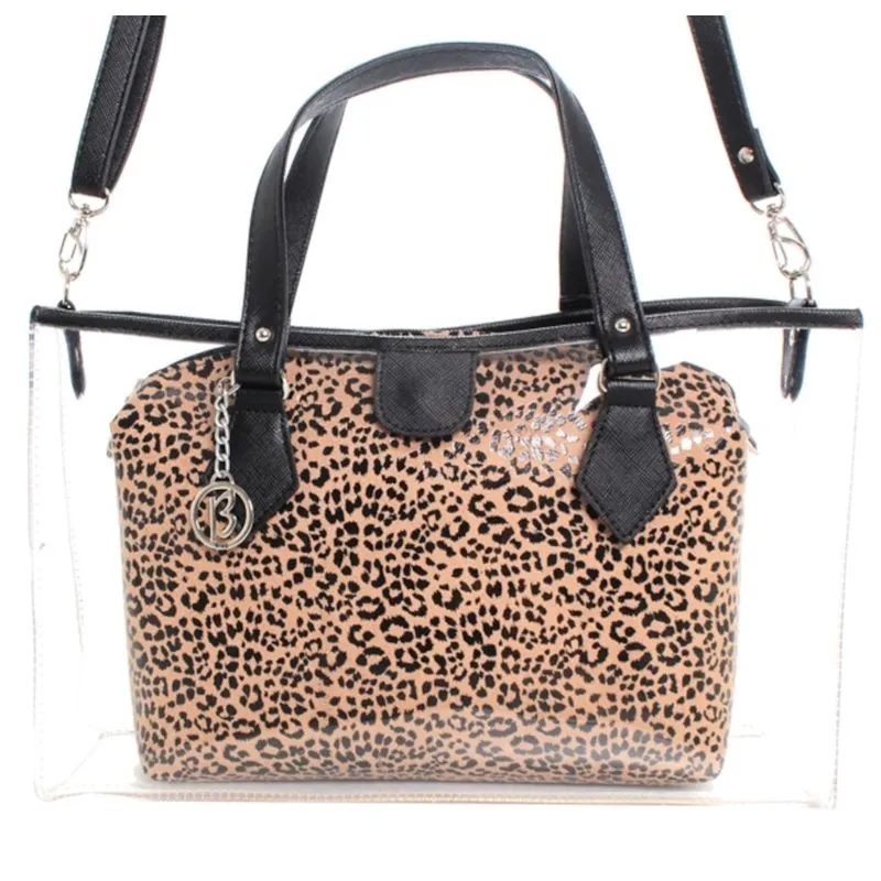 bolsa grande cristal 2 em 1 animal print camurça