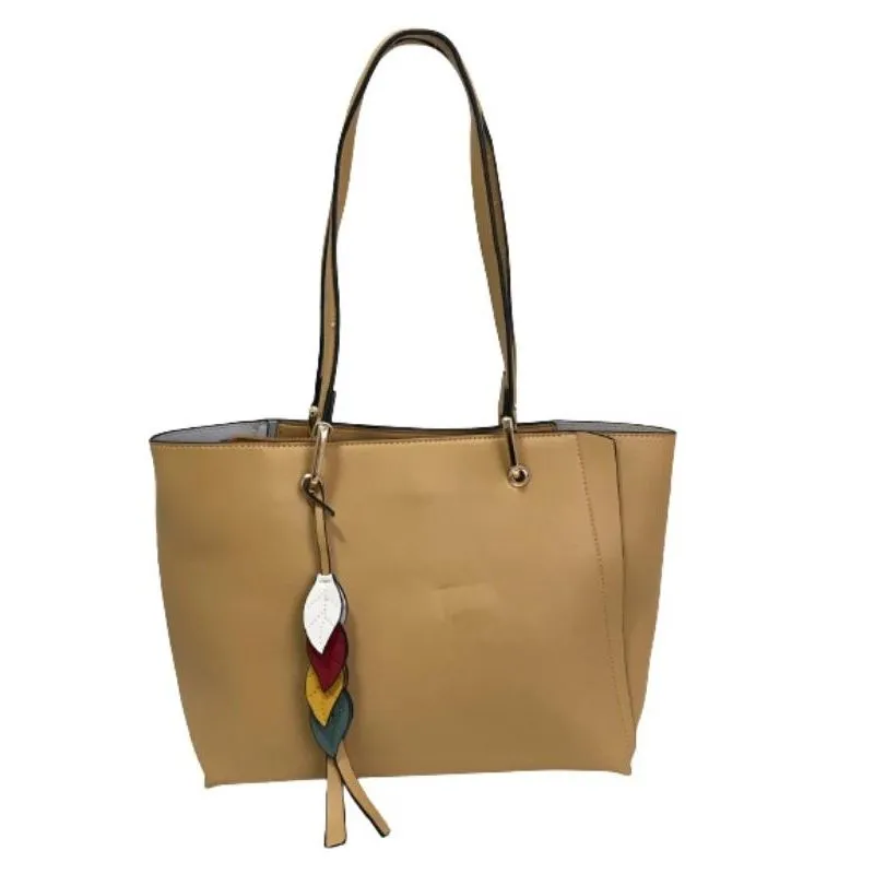 bolsa de ombro grande em couro pu mostarda com nécessaire