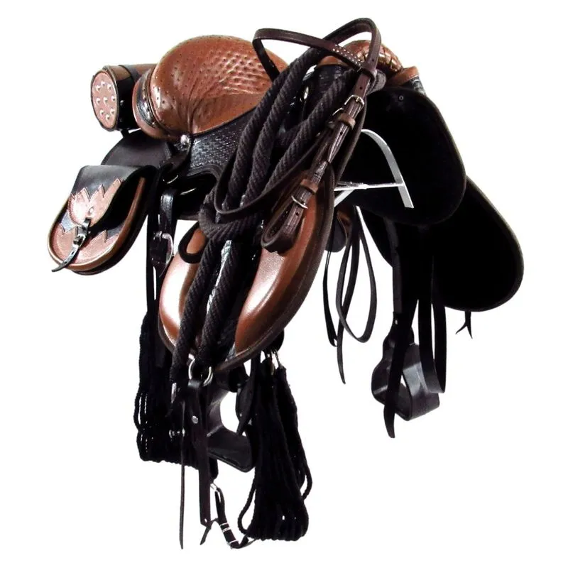 Sela de Cavalo Australiana Mangalarga Marrom e Caramelo Com Alforje Porta Whisky Luxo