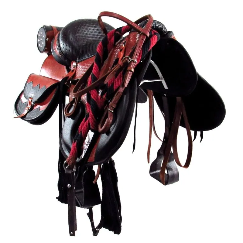 Sela de Cavalo Australiana Mangalarga Havana e Preto Com Alforje Porta Whisky Luxo