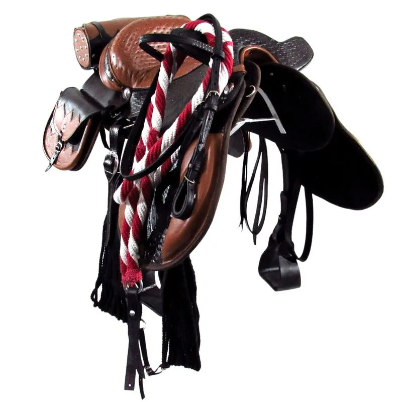 Sela De Cavalo Com Cabeça Mangalarga Marrom e Caramelo Alforje Porta Whisky Luxo