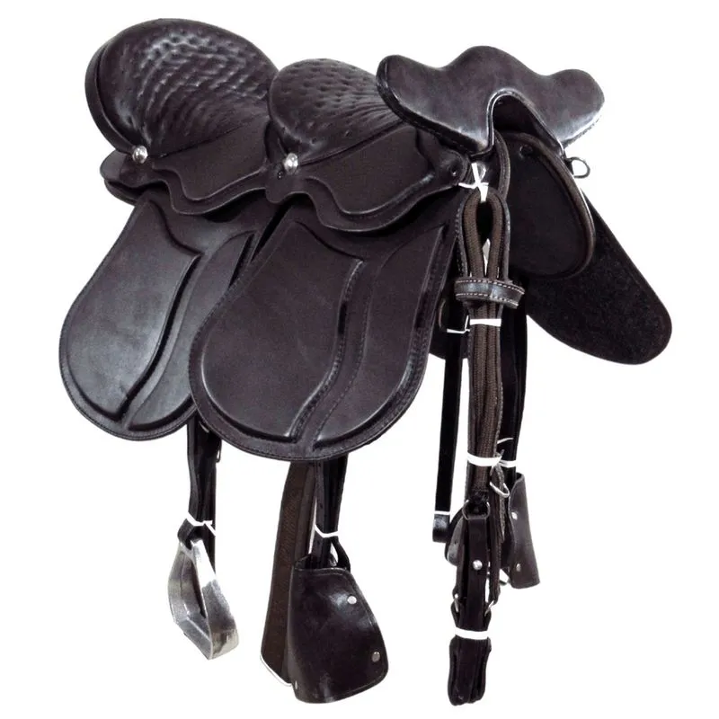 Sela de Cavalo Dupla com Cabeça Marrom Para Pai e Filho Completa Luxo