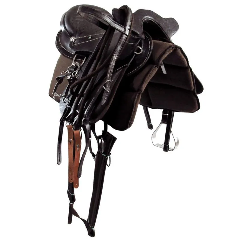 Sela de Cavalo com Cabeça Marrom de Aba Inox Luxo 16 Polegadas + Acessórios