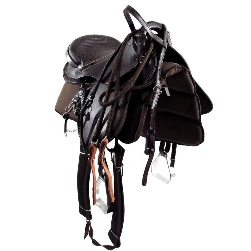 Sela de Cavalo Australiana Marrom de Aba Inox Luxo 16 Polegadas + Acessórios