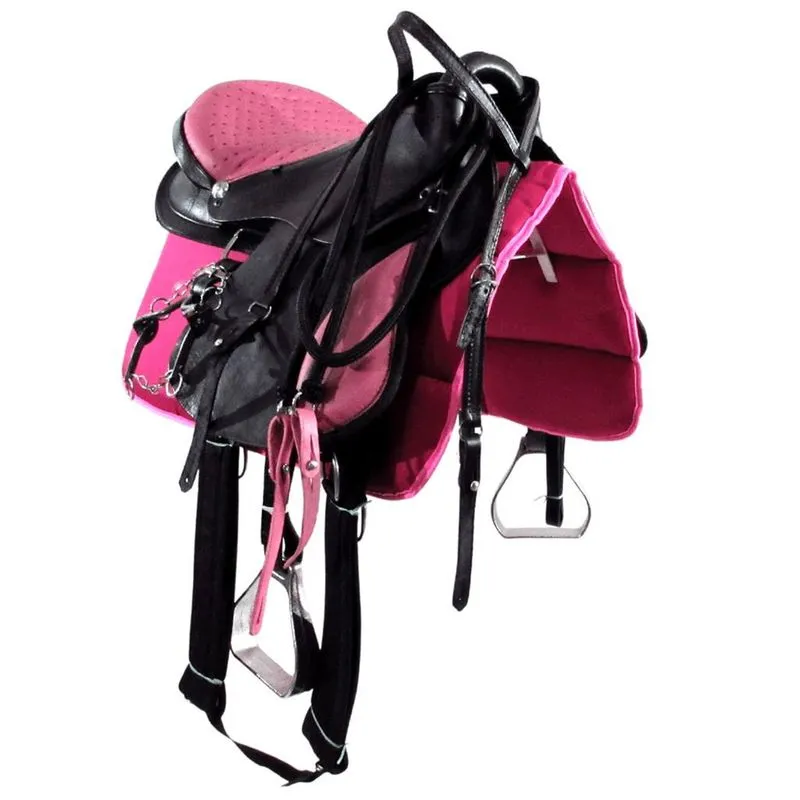 Sela de Cavalo Australiana Preta com Rosa de Aba Inox Luxo 16 Polegadas + Acessórios