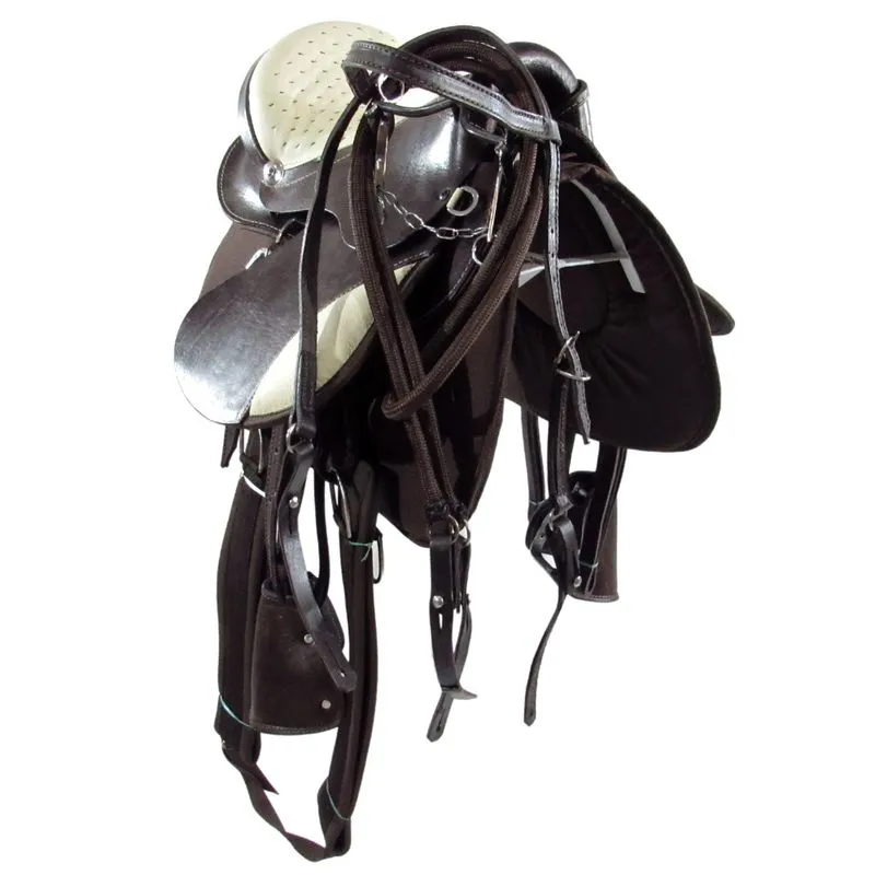 Sela de Cavalo Australiana Marrom e Bege Infantil de Aba Inox Luxo + Acessórios