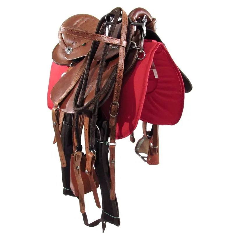 Sela de Cavalo Australiana Havana Infantil de Aba Inox Luxo + Acessórios