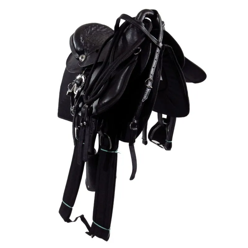 Sela de Cavalo Australiana Preta Infantil de Aba Inox Luxo + Acessórios