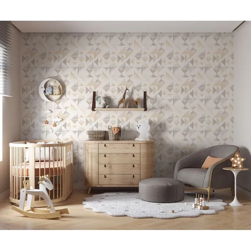 Papel de Parede Bobinex PP231 Aquarela Gráfica 52x950 Bege e Cinza