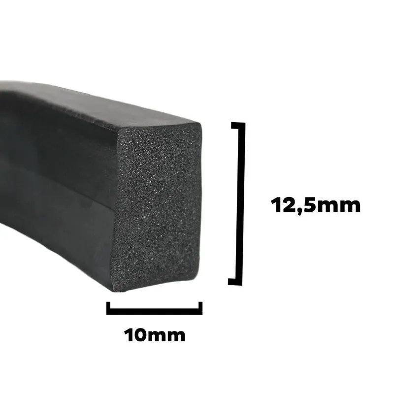Perfil Borracha Esponjoso Vedação 12,5x10mm - 30m | Preto