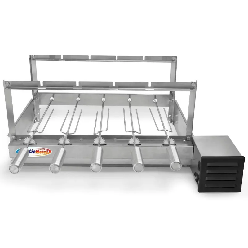 Grill Giratório Elétrico Inox Para Churrasqueira Com 5 Espetos