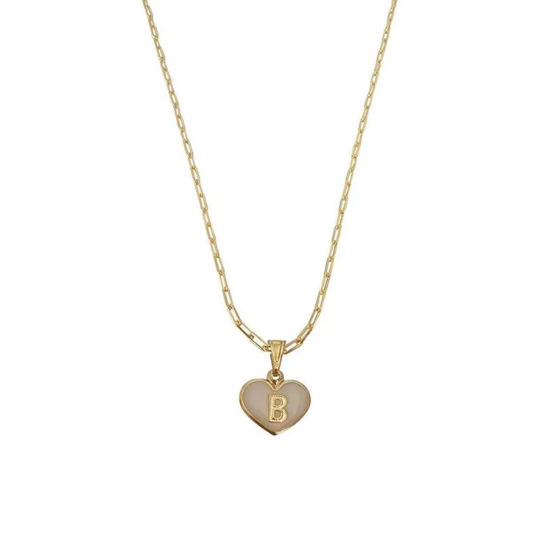Colar Cartier 60cm Coração Branco Letra B Banhado Ouro 18k