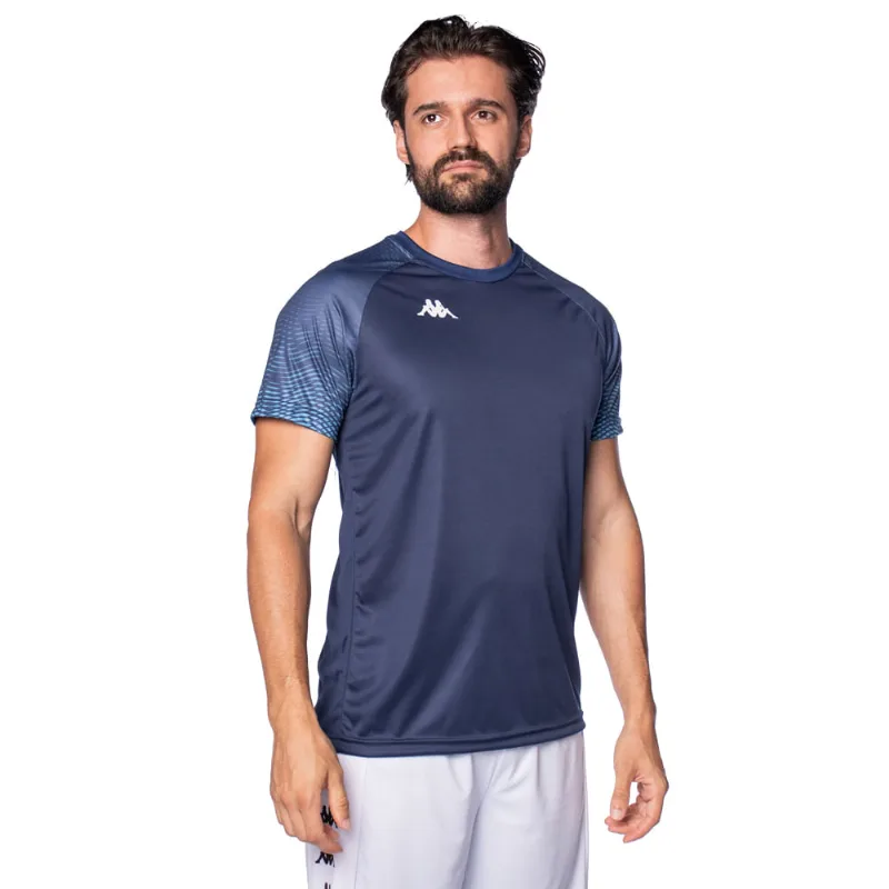 Camiseta Masculina Kappa Johnson com Mangas Estampadas Marinho/Azul - GG