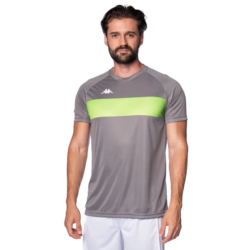 Camiseta Masculina Kappa Future Listra Cinza Escuro/Verde - 3G