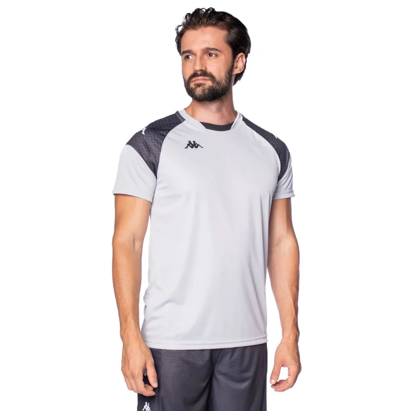 Camiseta Masculina Kappa Sammy Estampa nos Ombros Cinza Claro/Preto - P
