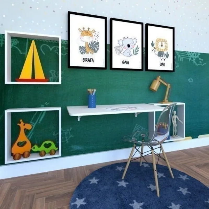Conjunto com 1 Mesa Dobrável 60cm e 3 Nichos Branco Branco