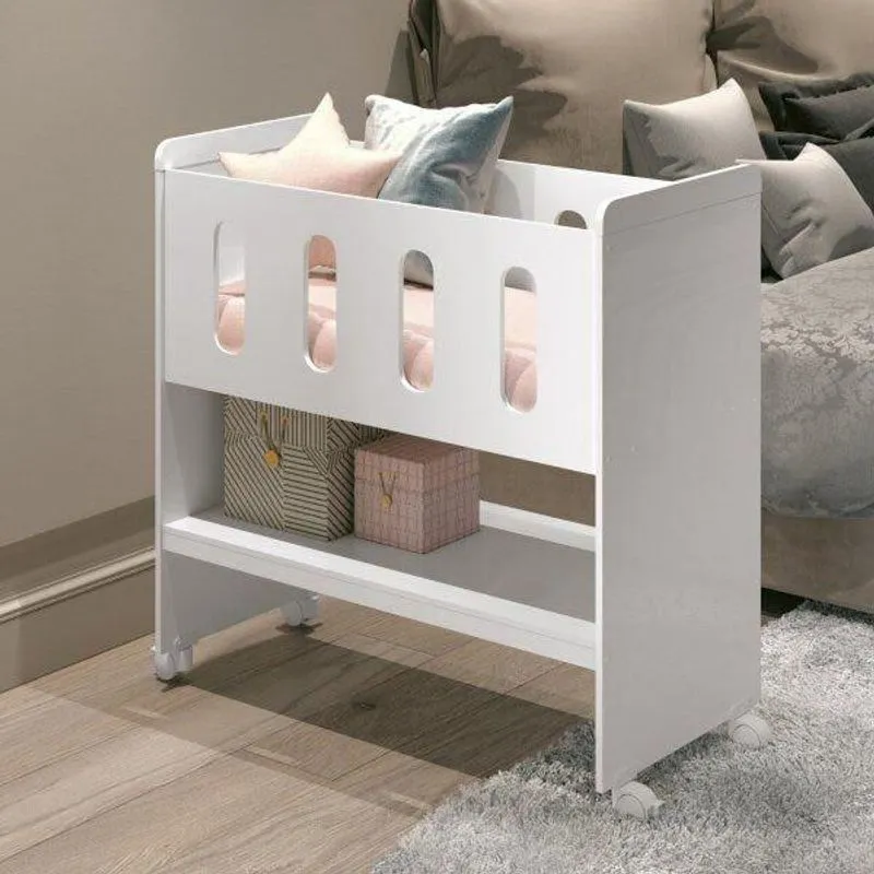 Mini Berço 3 em 1 93x94cm Escrivaninha e Trocador Zain Móveis Reller Branco Brilho