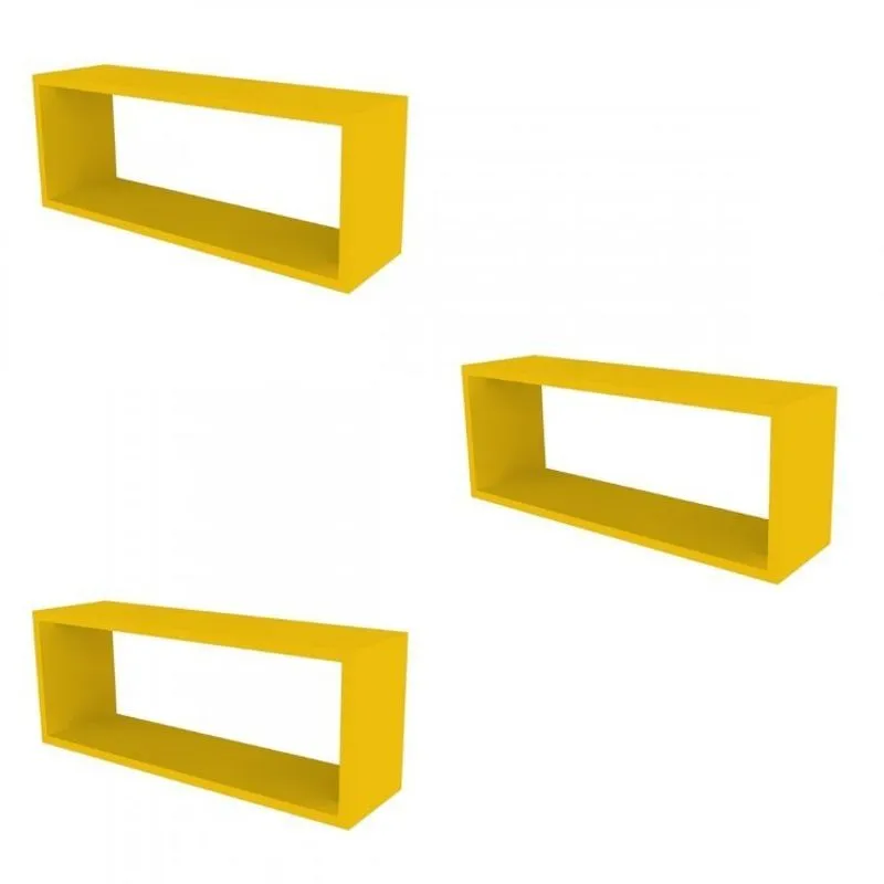 Conjunto com 3 Nichos Preto Meme Bramov Móveis Amarelo