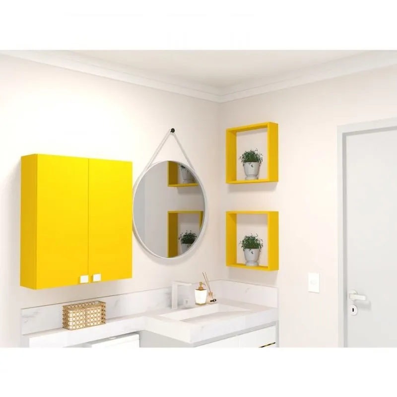 Conjunto com 2 Nichos Vidame Bramov Móveis Amarelo