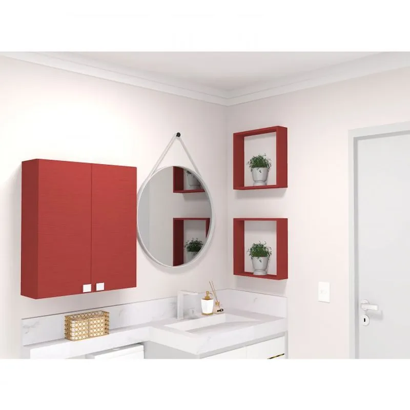Conjunto com 2 Nichos Vidame Bramov Móveis Vermelho