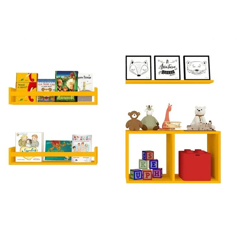 Conjunto com 1 Nicho e 3 Prateleiras Trini Bramov Móveis Amarelo