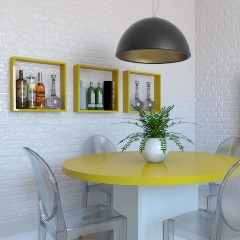 Conjunto com 3 Nichos Vidame Bramov Móveis Amarelo