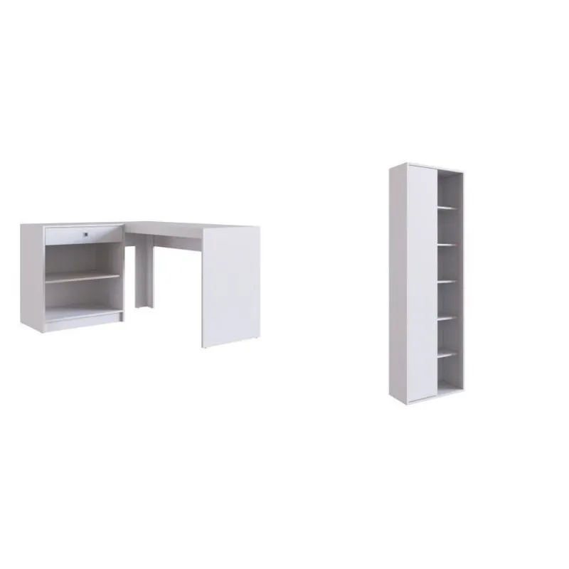 Conjunto Home Office Livreiro 1 Porta 5 Prateleiras e Escrivaninha 1 Gaveta 2 Portas Placa e Ponto Branco
