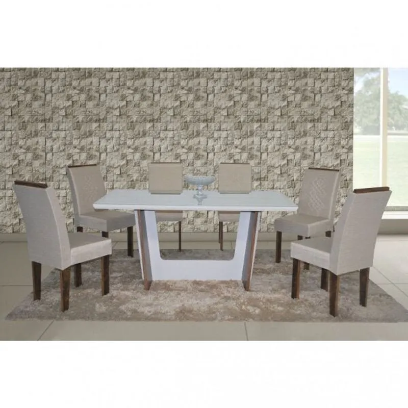 Conjunto Sala De Jantar Com 6 Cadeiras Recife Móveis São Carlos Bronze/off White